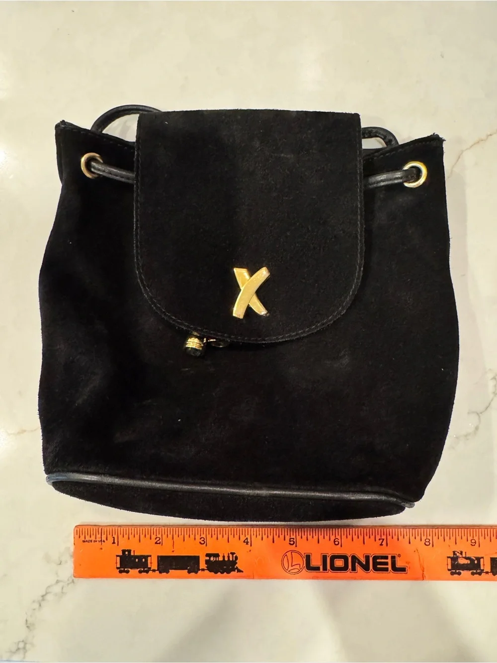 Paloma Picasso Black Suede Crossbody with Gold 'X' Accent